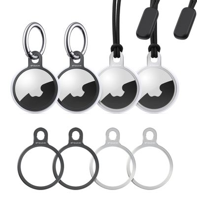 4 Packs Airtag Holder Key Ring, Stouchi Stainless Steel Invisible Slim Keychains Compatible with Airtag 2021 Finder Items, Dog, Key, Backpacks Air Tag Accessories with 2 Anti-Lost Ropes