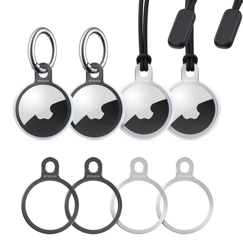 4 Packs Airtag Holder Key Ring, Stouchi Stainless Steel Invisible Slim Keychains Compatible with Airtag 2021 Finder Items, Dog, Key, Backpacks Air Tag Accessories with 2 Anti-Lost Ropes