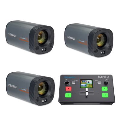 FEELWORLD 3 HV10X Professional Live Streaming Camera and L1 V1 4 HDMI Video Switcher