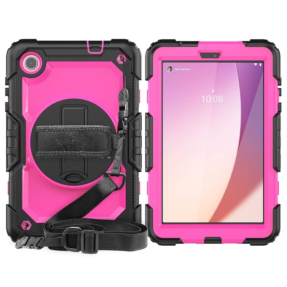 Tablet Protective Case Compatible with Lenovo Tab M8 4th (Gen)8inch (TB300XU) 2023 Heavy Duty Shockproof TPU Case,Protective Cover W Screen Protector 360 Swivel Kickstand+Hand Strap+Shoulder Strap Tab