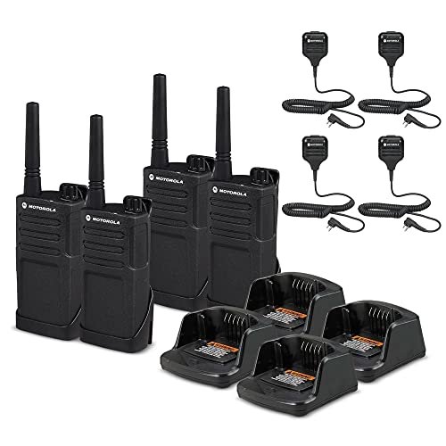 4 x Motorola RMM2050 On-Site 2-Way Radio (RMM2050) + 4 x HKLN4606 Remote Speaker Mic - 4 Pack with Mic Bundle
