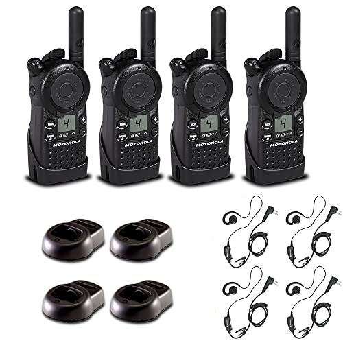 4 x Motorola CLS1410 UHF 1 W 4-Channel 2-Way Radio (CLS1410) + 4 x Motorola HKLN4604 PTT Earpiece - 4 Pack with Mic Bundle