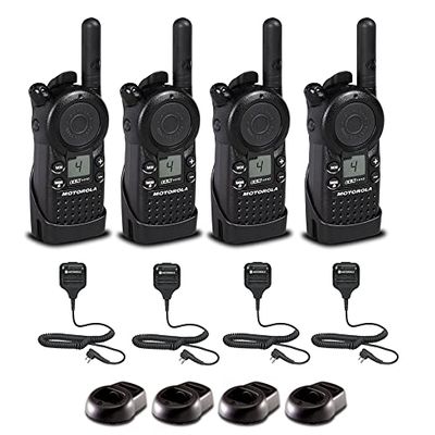 4 x Motorola CLS1410 UHF 1 W 4-Channel 2-Way Radio (CLS1410) + 4 x HKLN4606 Remote Speaker Mic - 4 Pack with Mic Bundle