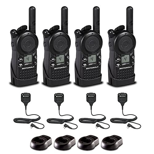 4 x Motorola CLS1410 UHF 1 W 4-Channel 2-Way Radio (CLS1410) + 4 x HKLN4606 Remote Speaker Mic - 4 Pack with Mic Bundle