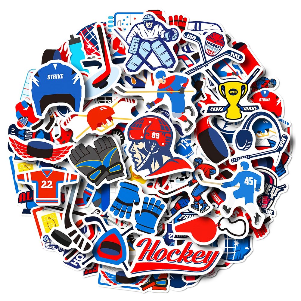 100 Pack Ice Hockey Stickers, Hockey Party Favors Decorations Gifts, Waterproof Stickers for Water Bottle Laptop Computer Phone