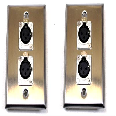 (2) Two Double XLR Single Wall Plates w Neutrik NC3FD-L-1 Female Stainless Steel
