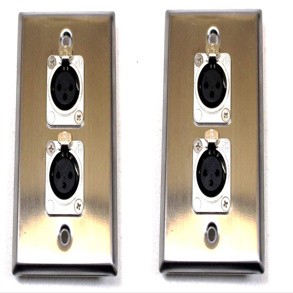 (2) Two Double XLR Single Wall Plates w Neutrik NC3FD-L-1 Female Stainless Steel