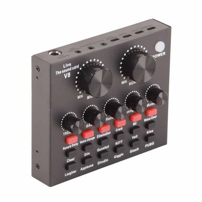ciciglow Sound Mixer Board Sound Card, Metal Type Computer Games Live Audio Voice Changer Karaoke Sound Card, 18 Sound Effects for/SmartphoneComputer