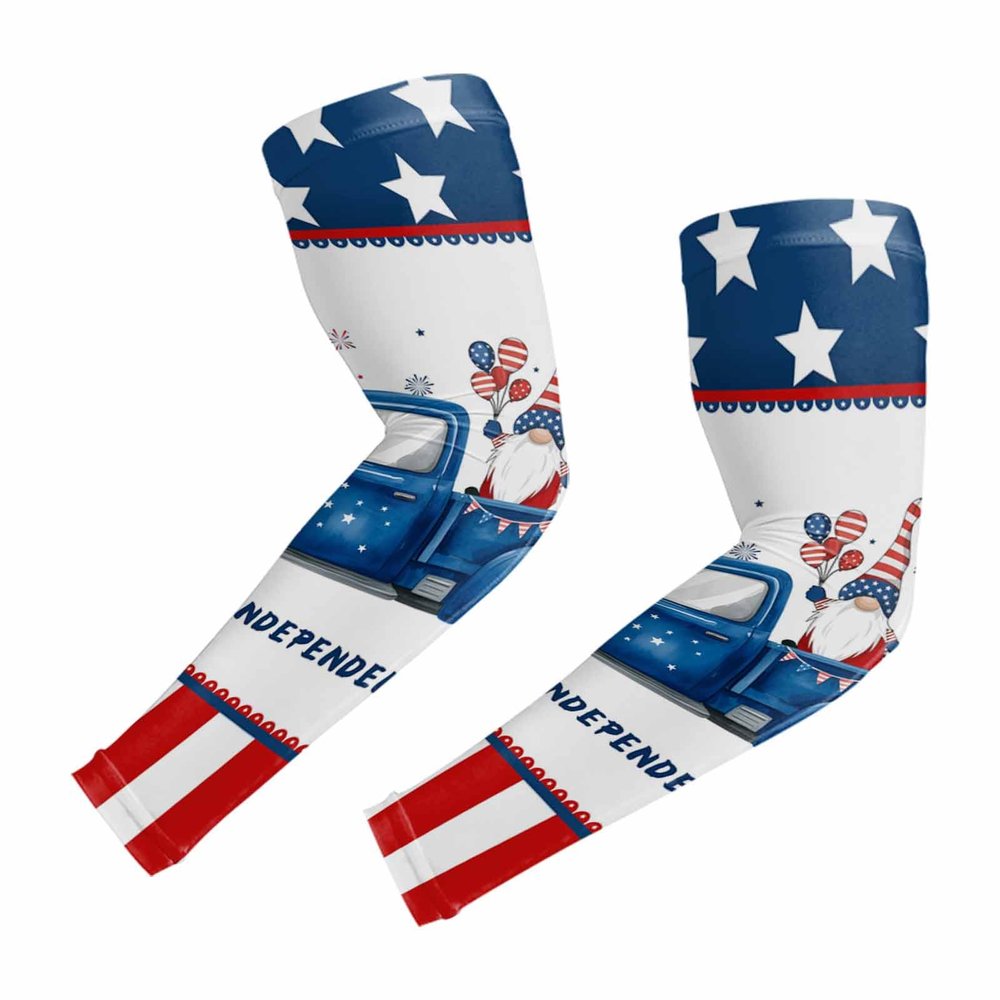 Blue Independence Truck with Gnomes Cooling Arm Sleeves for Men Women, American Flag Star Stripes Arm Sleeves (L)