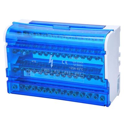 125A 500V Terminal Distribution Box,NS35 Terminal Block Distribution Box Din Rail 4- Single Phase,Transparent Dust Cover Power Junction Box