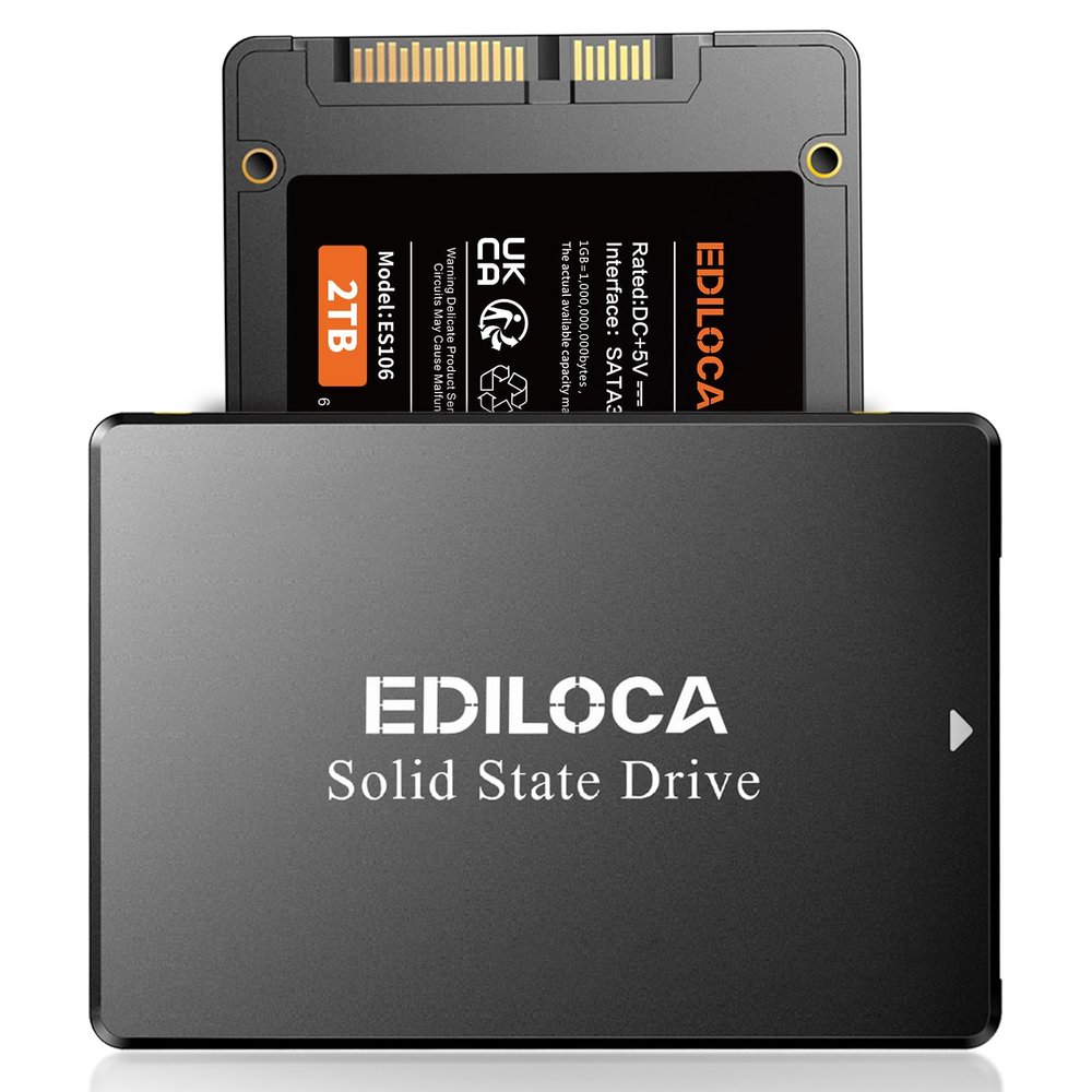 Ediloca 2TB SSD Internal Solid State Drive 2.5" SATA III 6Gb/s, 550MB/s Read Speed 3D TLC NAND, 2TB SATA SSD PC/Laptop Upgrade, Shock-Resistant & Drop-Proof(ES106)