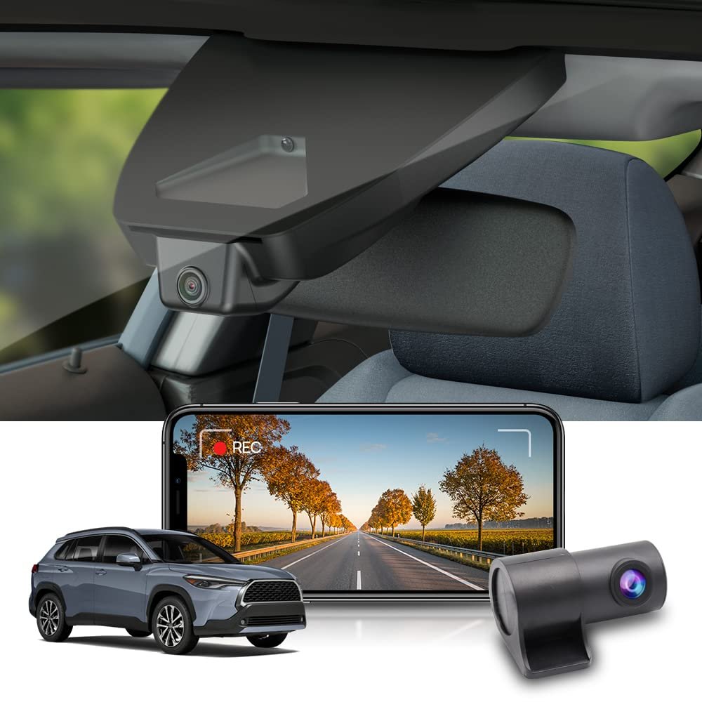 Fitcamx Front 2K+Rear 1080P Dash Cam Adapts for Toyota Corolla Cross 2023-2026 Hybrid (NOT Corolla), OEM Style, Dual HD Video, Built-in WiFi & APP, Loop Recording, G-Sensor, Easy to Use, 64GB Card
