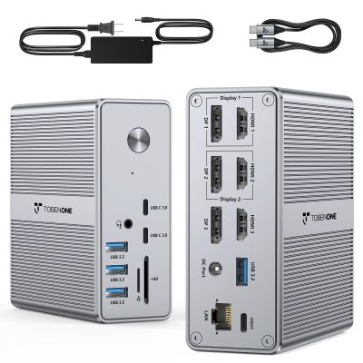 TobenONE DisplayLink Docking Station Triple Monitor with 120W Power Adapter, Triple 4K Display for MacBook Pro/Air, Thunderbolt 4/3, USB-C Windows(3X HDMI, 3X DP, 2xUSB-C, 4xUSB 3.2, SD/TF)