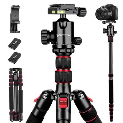 Camera Tripod, 80" Aluminum Heavy Duty Camera Tripod Stand with 360 Ball Head, Phone Holder & Carry Bag, Professional Camera Tripods & Monopods for Camera, Phone, 34lb Max Load