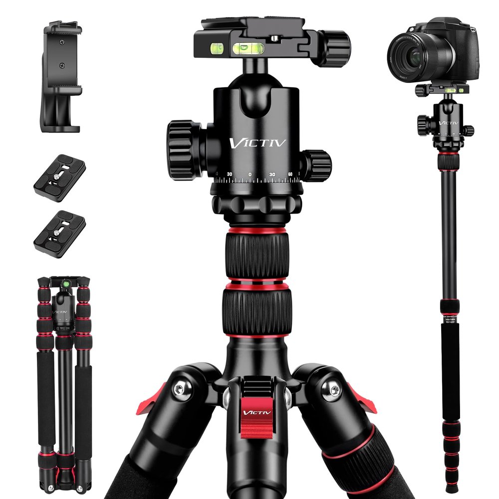 Camera Tripod, 80" Aluminum Heavy Duty Camera Tripod Stand with 360 Ball Head, Phone Holder & Carry Bag, Professional Camera Tripods & Monopods for Camera, Phone, 34lb Max Load
