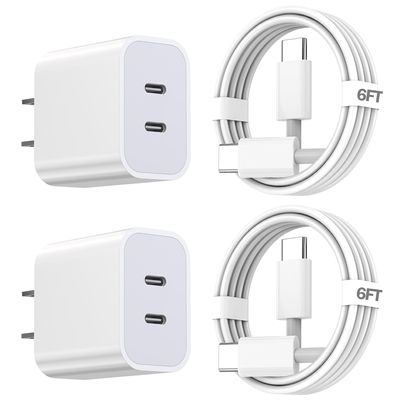 iPhone 17 Charger,Apple Charger Fast Charging,2Pack Dual Port Power Delivery Apple Charging Block,6FT USB C to C iPhone 17 Charge Cable,USB C Charge for iPhone 17/17 Air/16/15 Pro/iPad Pro/Air/Mini