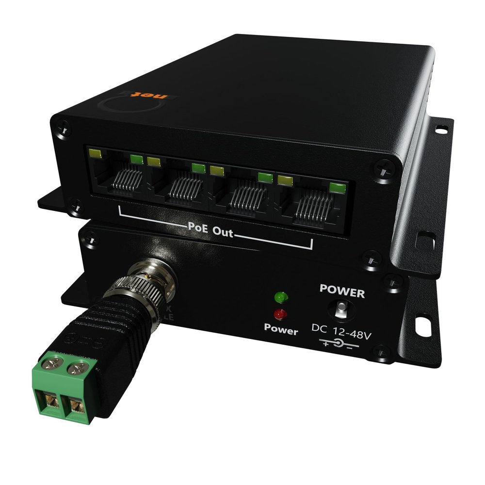 High Distance 4 Port 1000m 3280ft PoE LAN Extender Over Twisted UTP kit BNC or Copper Wire  PoE Camera or Any Remote Ethernet Device Repeater Booster Bridge - PoE Distance 500m - BNC Adapter in Set