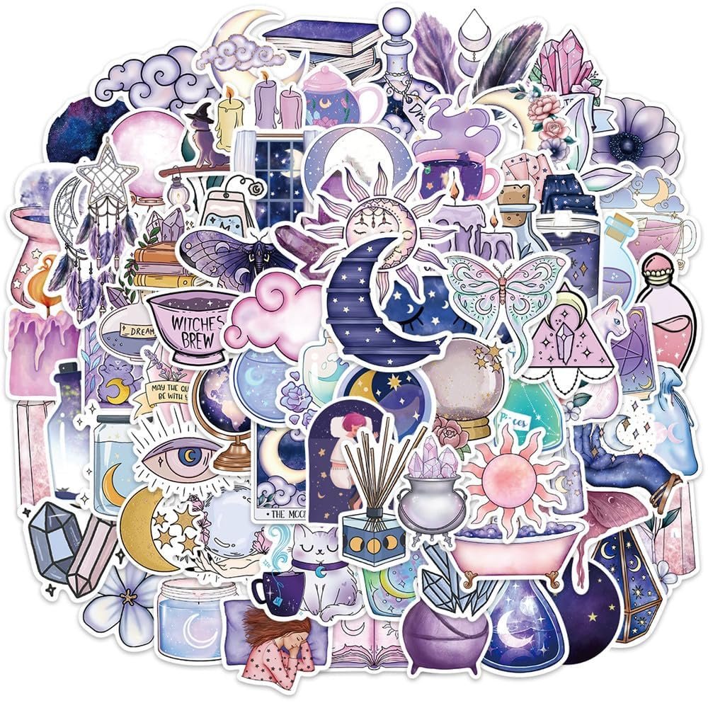 150PCS Midnight Magic Moon Stickers,Fantasy Aesthetic Stickers for Water Bottles,Waterproof Vinyl Stickers for Laptop,Computer,Phone,Scrapbooks,Guitar