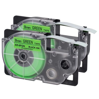 USUPERINK 2 Pack Compatible for XR-9FGN AR-9FGN XR9FGN Black on Fluo Green 9mm Label IT Tape Cartridge for KL-G2 KL-60 KL-100 KL-120 KL-750 KL-780 KL-7000 EZ Label Printer