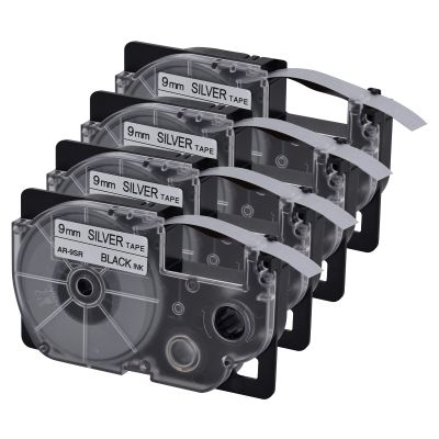 USUPERINK 4 Pack Compatible for XR-9SR XR-9SR2S Black on Silver 9mm Label IT Tape Cartridge for KL-G2 KL-60 KL-100 KL-120 KL-750 KL-780 KL-7000 EZ Label Printer