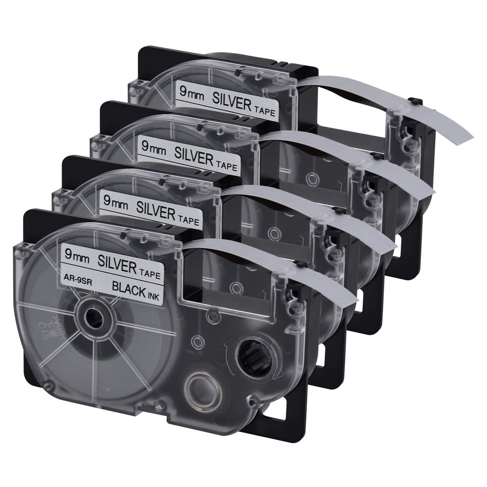 USUPERINK 4 Pack Compatible for XR-9SR XR-9SR2S Black on Silver 9mm Label IT Tape Cartridge for KL-G2 KL-60 KL-100 KL-120 KL-750 KL-780 KL-7000 EZ Label Printer