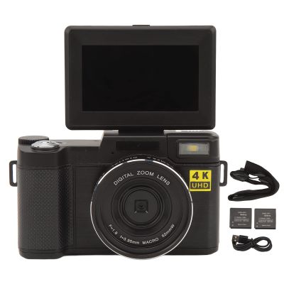 Vlogging Camera, 4K Digital Camerawith 3.2 Inch Display Screen, 16X Digital Zoom, Wide Angle Lens, Macro Lens, Anti Shake Digital Camera for Photography, Video, Travel
