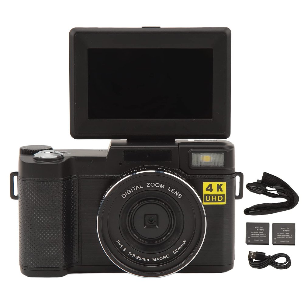 Vlogging Camera, 4K Digital Camerawith 3.2 Inch Display Screen, 16X Digital Zoom, Wide Angle Lens, Macro Lens, Anti Shake Digital Camera for Photography, Video, Travel