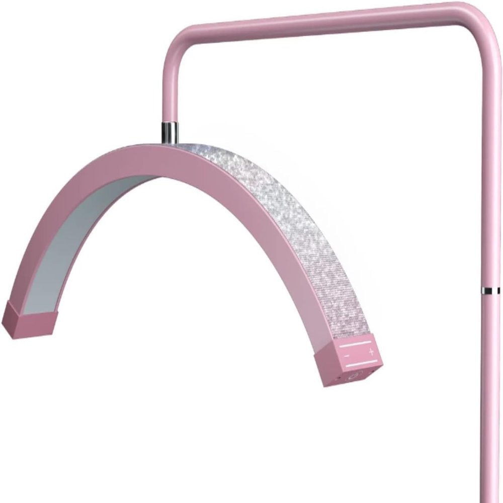 Bling Half Moon Lash Light | Dimmable LED Diamond Esthetician Light for Eyelash Techs - LED Floor Lash Lamp with Adjustable Height, Touch Control & Stable Base | Warm & Cool Tones | Pink Bling