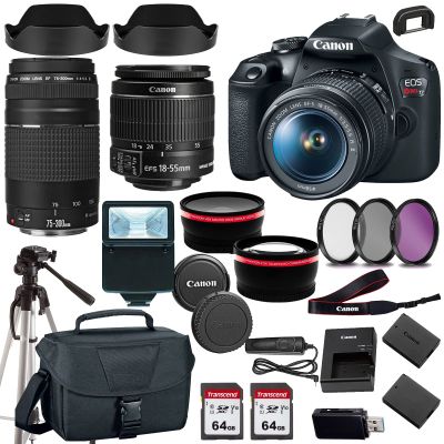 Canon EOS Rebel T7 DSLR Camera with 18-55mm EF 75-300mm III Lens+case+128Memory Cards (24PC) (Renewed)