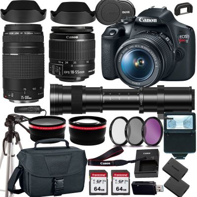 Canon EOS Rebel T7 DSLR Camera with 18-55mm EF 75-300mm III Lens+420-800mm HD Telephoto Zoom Lens+case+128Memory Cards (24PC) (Renewed)