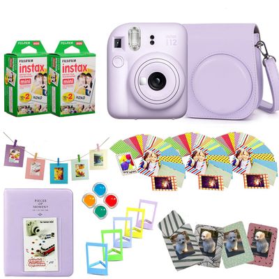 Fujifilm Instax Mini 12 Instant Camera + Pro Design Accessory Bundle with Protective Case, Magnetic Frames, Album, Frames Design Kit (40 Sheets) (Lilac Purple)