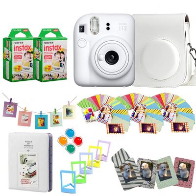 Fujifilm Instax Mini 12 Instant Camera + Pro Design Accessory Bundle with Protective Case, Magnetic Frames, Album, Frames Design Kit (40 Sheets) (Clay White)