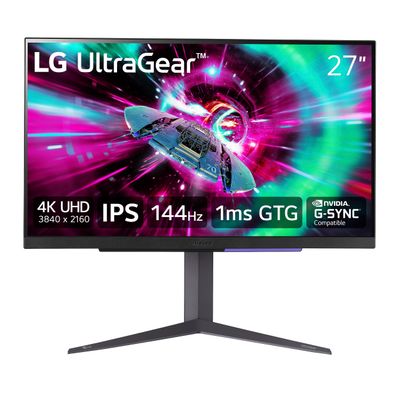LG 27" Ultragear 4K UHD (3840x2160) Gaming Monitor, 144Hz, 1ms, VESA DisplayHDR 400, G-SYNC and AMD FreeSync Premium, HDMI 2.1, DisplayPort, 4-Pole HP Out DTS HP:X, Tilt/Height/Pivot Stand, Black