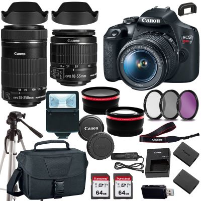 Canon EOS Rebel T7 DSLR Camera with 18-55mm EF-S 55-250mm f/4-5.6 is STM+case+128Memory Cards (24PC) (Renewed)