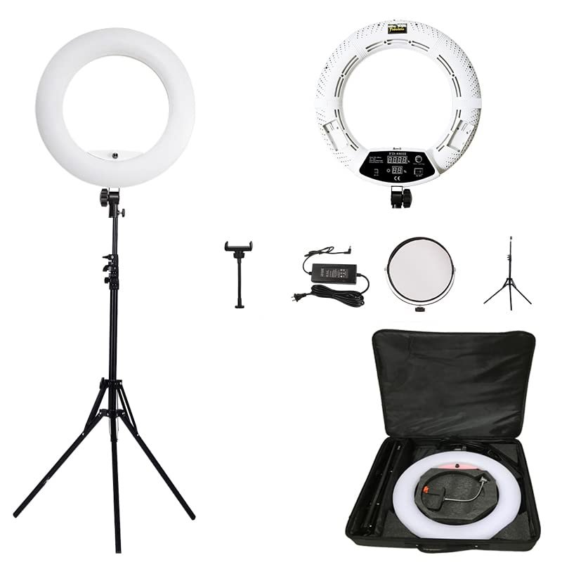 18inch Ring Light FD480 Video Light, Bi-Color, 96W for Makeup Nail Beauty Salon Photo Studio Selfie Ring Lamp (White)