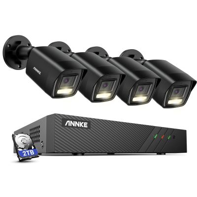 ANNKE 3K Outdoor Security Camera System, 4pcs PoE Home Security Cameras with AI Person Vehicle Detection, 8CH NVR with 2TB HDD for 24/7 Audio Recording, 114 Wide View, Color Night Vision-AH500