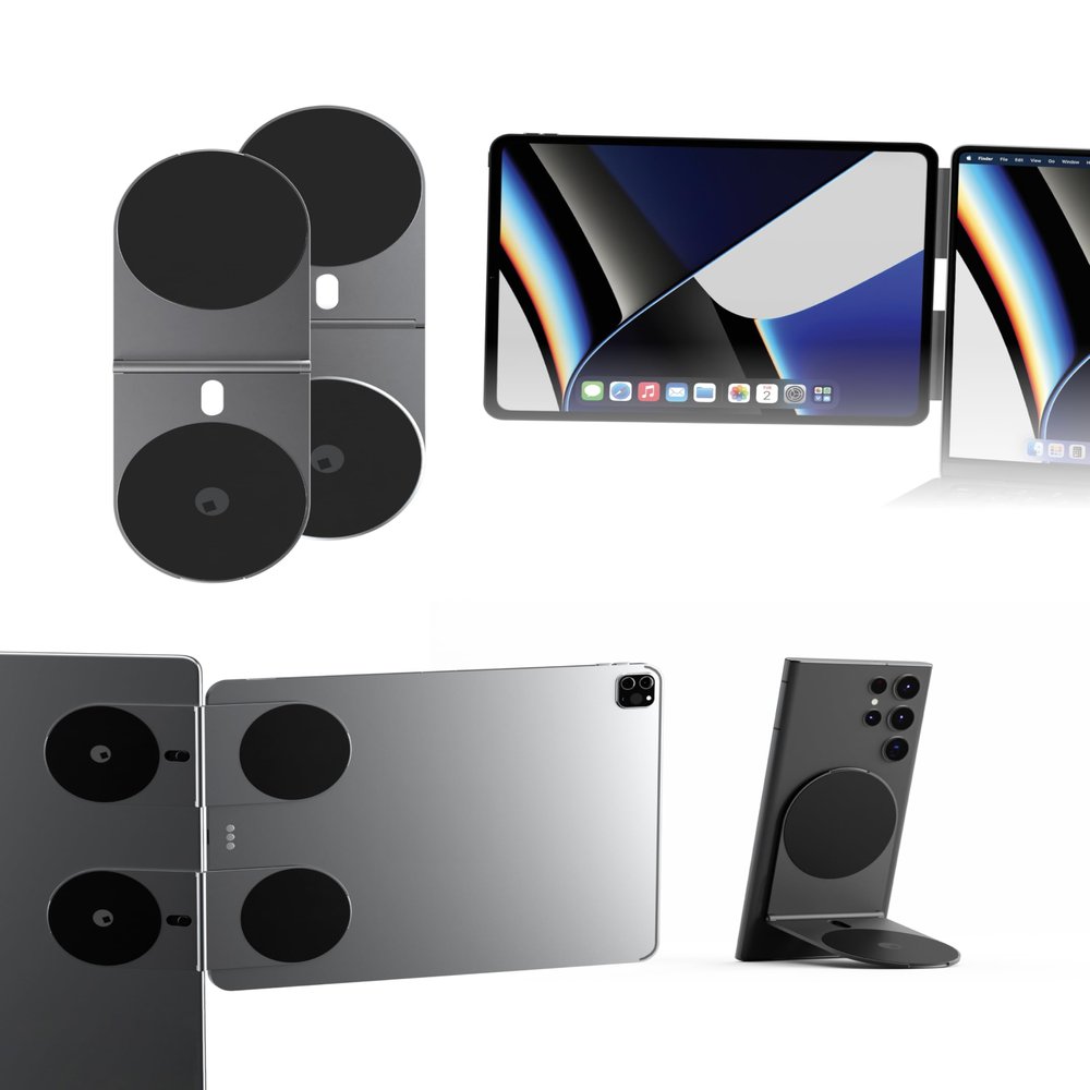 Rolling Square Edge Pro Tablet Kit - Mount and Phone Magnetic Holder, Smartworking & Productivity Stand Accessory, Compatible with MagSafe, Compatible with Any Tablet or Phone, Gray