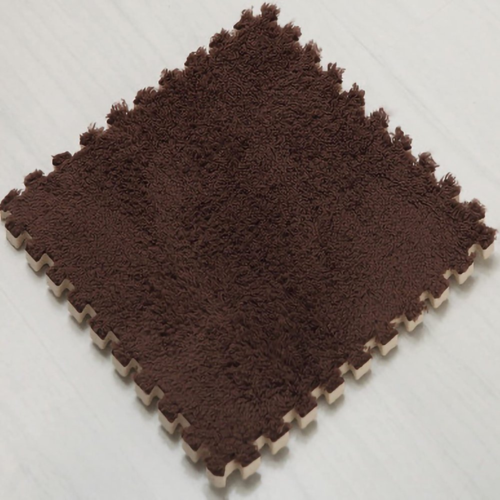 easycustomerlee 12pcs Tiled Puzzle Play Mats Interlocking Shaggy Soft EVA Foam Mats Protective Floor for Children Kids Room Home Parlor Bedroom(Brown)