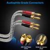 Mygatti 16/2 Speaker Flat Wire Cable with Banana Tip Plugs 50 FT, 16 Gauge AWG Wire, Tinned OFC Copper, Transparent Jacket with Yellow Polarity Marker, for Indoor & Outdoor, Hi-Fi Sound view 2