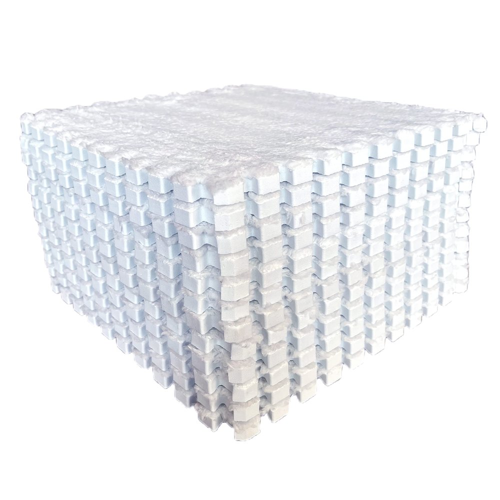 easycustomerlee 12pcs Tiled Puzzle Play Mats Interlocking Shaggy Soft EVA Foam Mats Protective Floor for Children Kids Room Home Parlor Bedroom White Anti-Fatigue