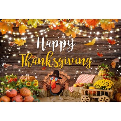 Leowefowa Thanksgiving Wooden Photography Backdrops 10x7ft Happy Thanksgiving Fall Autumn Harvest Pumpkin Turkey Decors Background for Friendsgiving Party Kids Children Family Portrait Studio Props