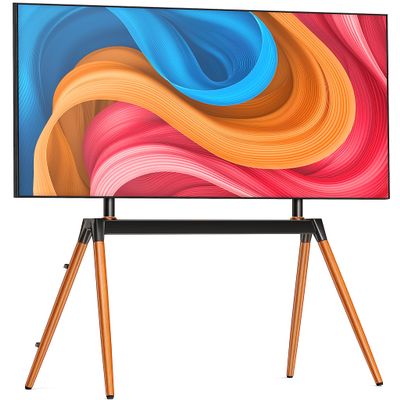 Ergounion Easel TV Stand for 32-86 Inch LCD LED Flat or Curved Screen up to 132 lbs, Height Adjustable Tripod TV Floor Stand with Wood Legs and Cable Ties