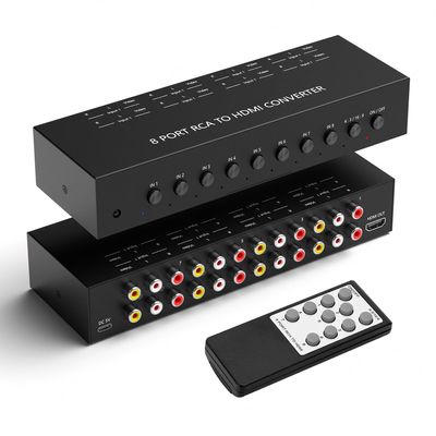 Dingsun 8Port AV to HDMI Converter, Will Convert Input Analog Aignals to a Digital Output Signal, Built-in 16:9/4:3 Adjustment, Perfect for Old Video Game Systems,PS,WII,Xbox,DVD,VHS(with Remote)