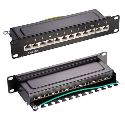 12 Port Cat6A Shielded Patch Panel for Termination and Patch of Network Cables