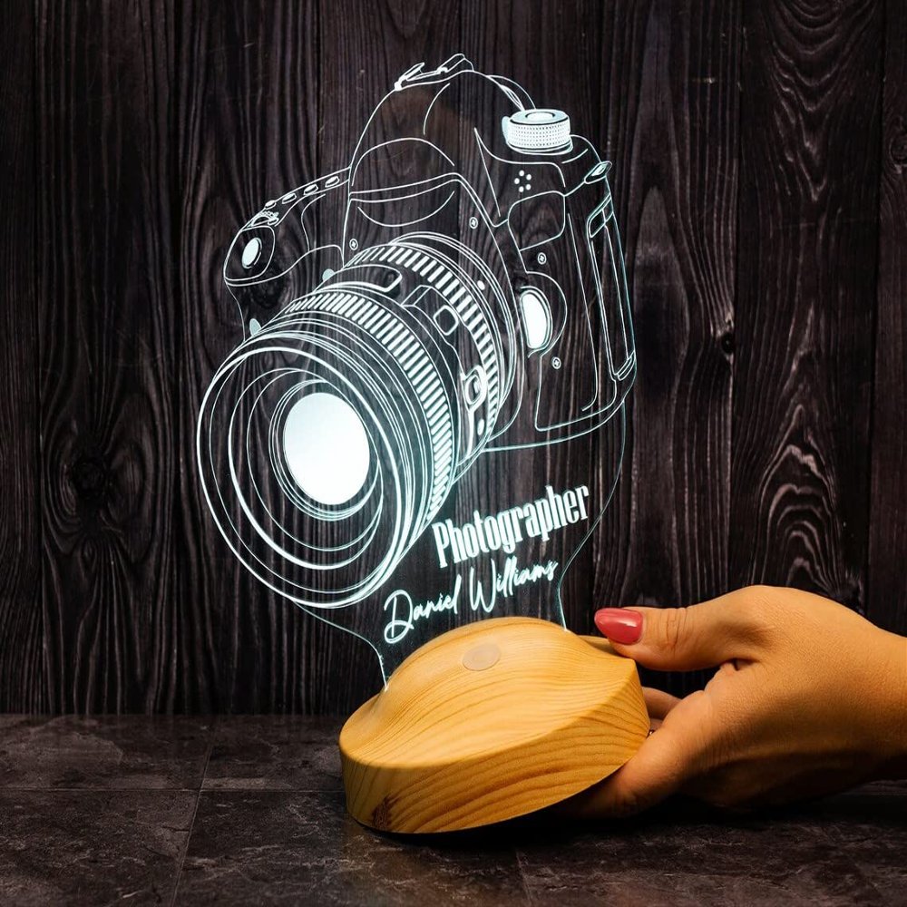 Sevgilambas Camera Led Lamp Photographer Gift, 3D Illusion Lamp, Night Light for Photography Lover, Desk Lamp