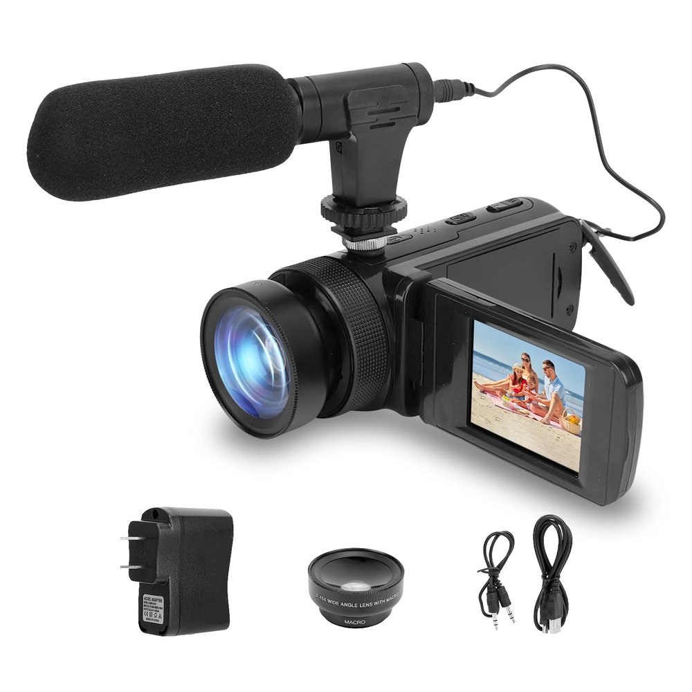 Estink Video Camera, 1080P 16MP Camcorder IR Night Vision Vlogging Camera, 2.4" TFT Screen Digital Zoom Recorder Camera with Microphone, 180 Rotation