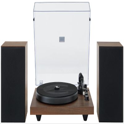 Crosley C62C Turntable HiFi System Record Player with Speakers, Adjustable Tonearm, Moving Magnet Cartridge, Bluetooth Receiver, 40W Per Channel, and Anti-Skate, Walnut