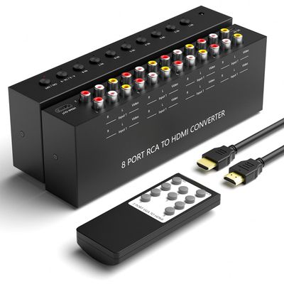 8 Port RCA to HDMI AV to HDMI Converter 1080P/720P 8 Way RCA Composite CVBS AV Switch to HDMI Converter Adapter Support 4:3/16:9 Switch For Sega Xbox PS1 PS2 PS3 N64 NGC SNES WII VHS VCR Camera