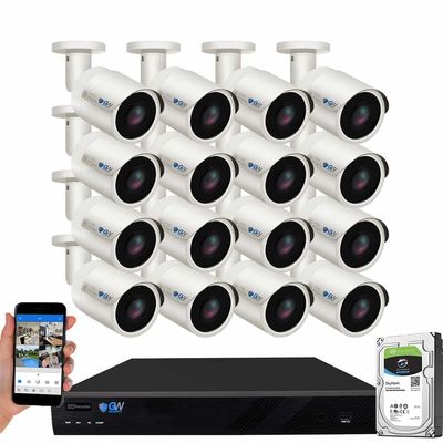 GW Security 16 Channel 4K NVR 8MP AI Human & Vehicle Detection Security Camera System with 16 UHD 4K 2160P Microphone PoE Outdoor/Indoor Waterproof IP Security Bullet Cameras (White)