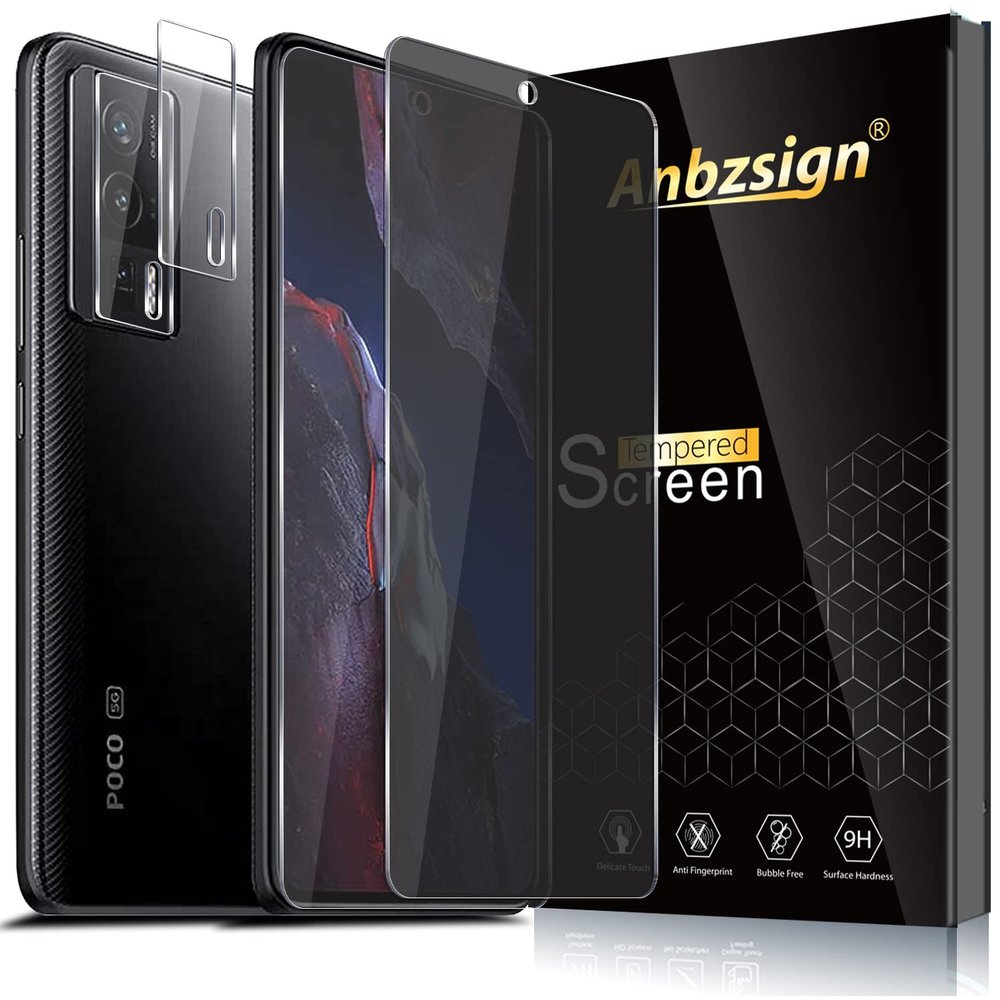 Anbzsign (2+2Pack Xiaomi Poco F5 Pro 5G Privacy Tempered Glass. Screen Protector Camera Lens Protector and, Anti-Spy 9H Hardness Case Friendly Bubble Free